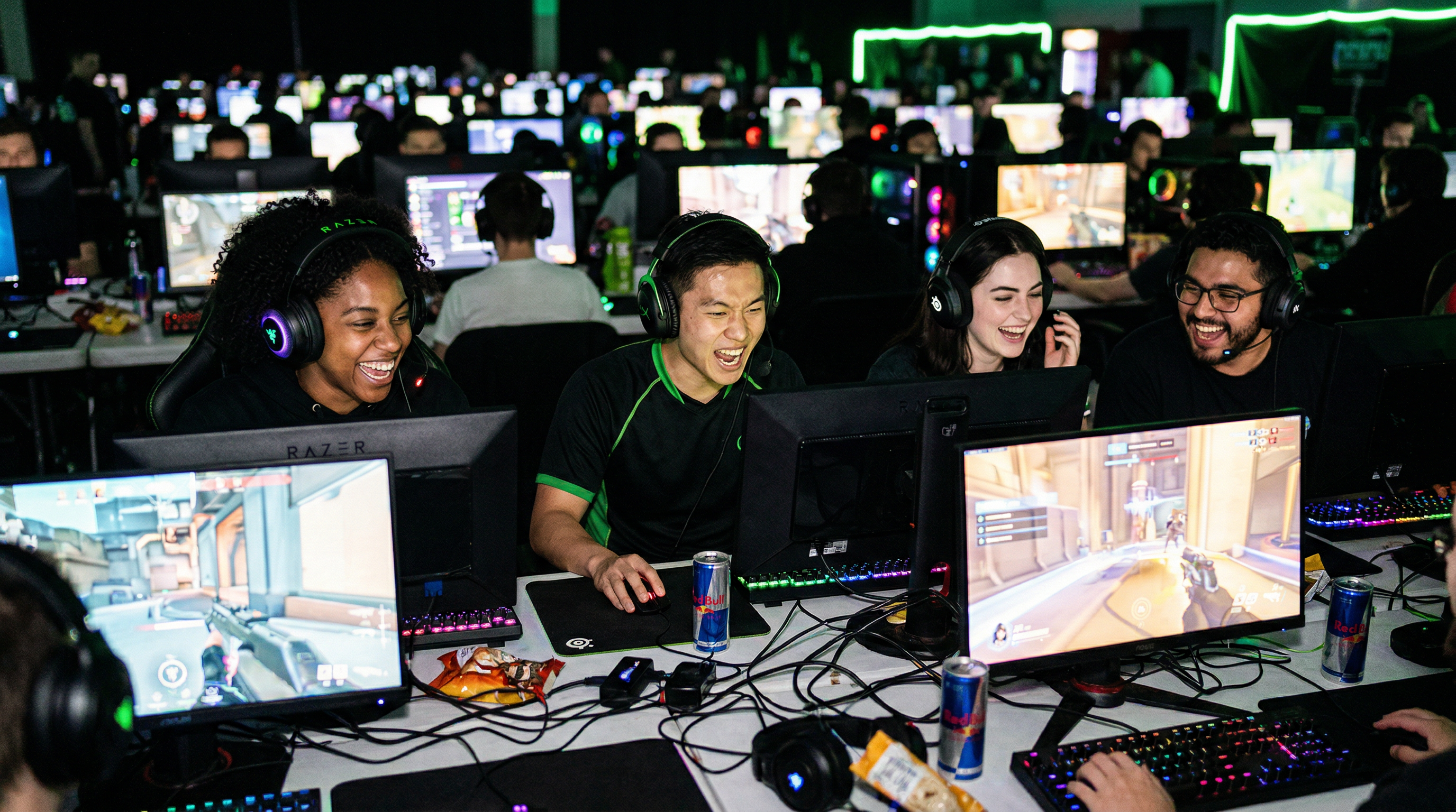 Group of gamers at a LAN party event