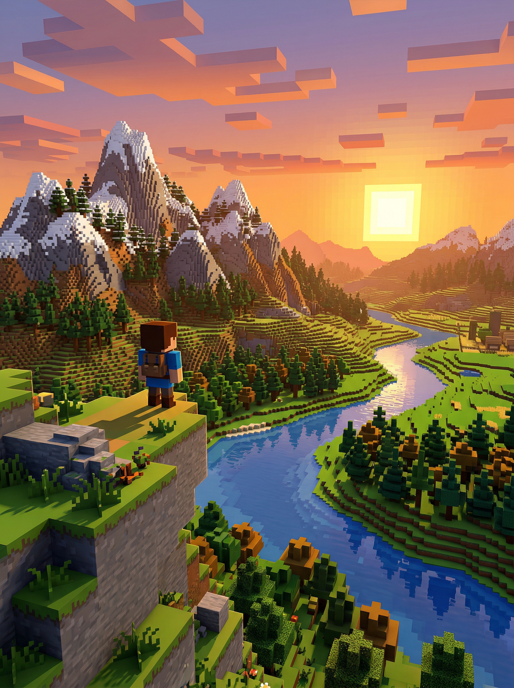 Minecraft blocky world artwork